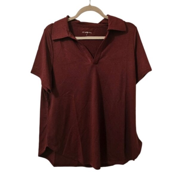 Burgundy Penningtons ActiveZone Women's French Terry Short Sleeve Collared Top - Picture 1 of 8